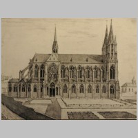 Reims, Saint-Nicaise, Une gravure de l'ancienne église st-Nicaise de Reims, vue du portail nord (Wikipedia).jpg